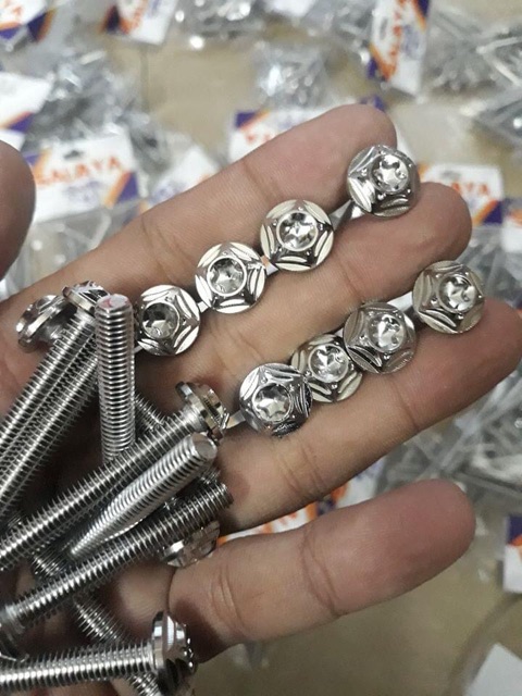 Ốc đĩa thắng Salaya inox 8li 25p " Đầu Bông " phân gắn mọi loại xe