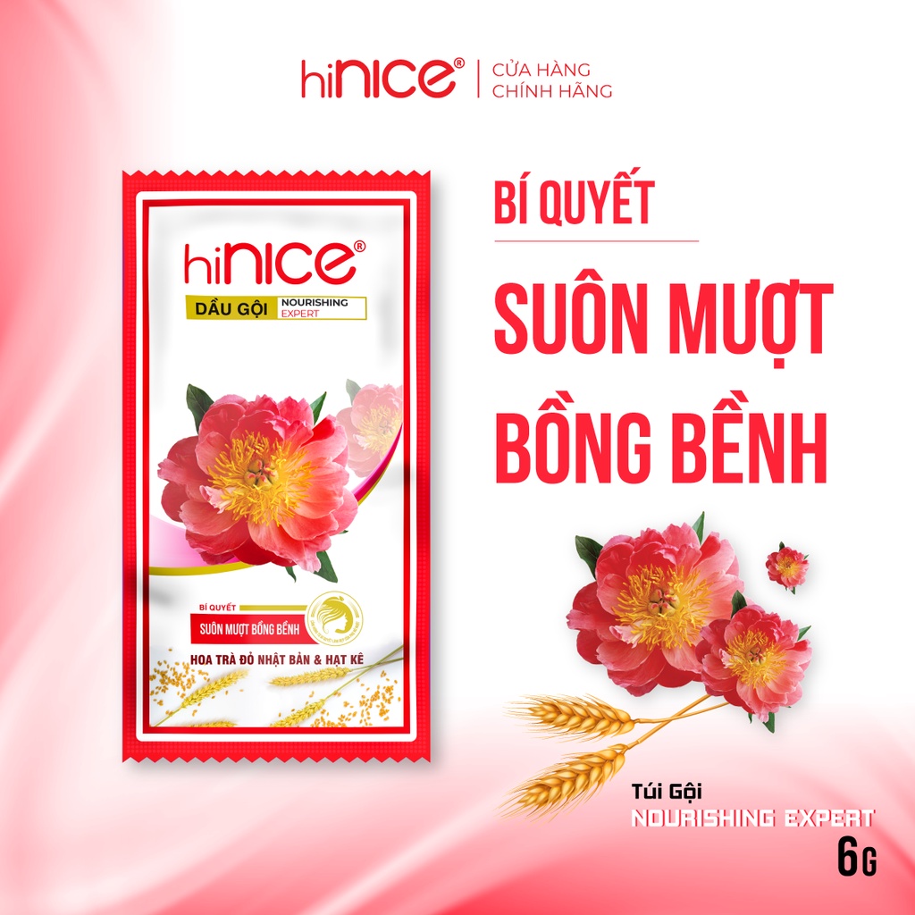 Dây Dầu Gội hiNICE Hoa Trà Đỏ & Hạt Kê suôn mượt bồng bềnh  - Dây 12 Túi