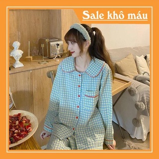 Bộ đồ ngủ pijama dài tay caro nữ tính