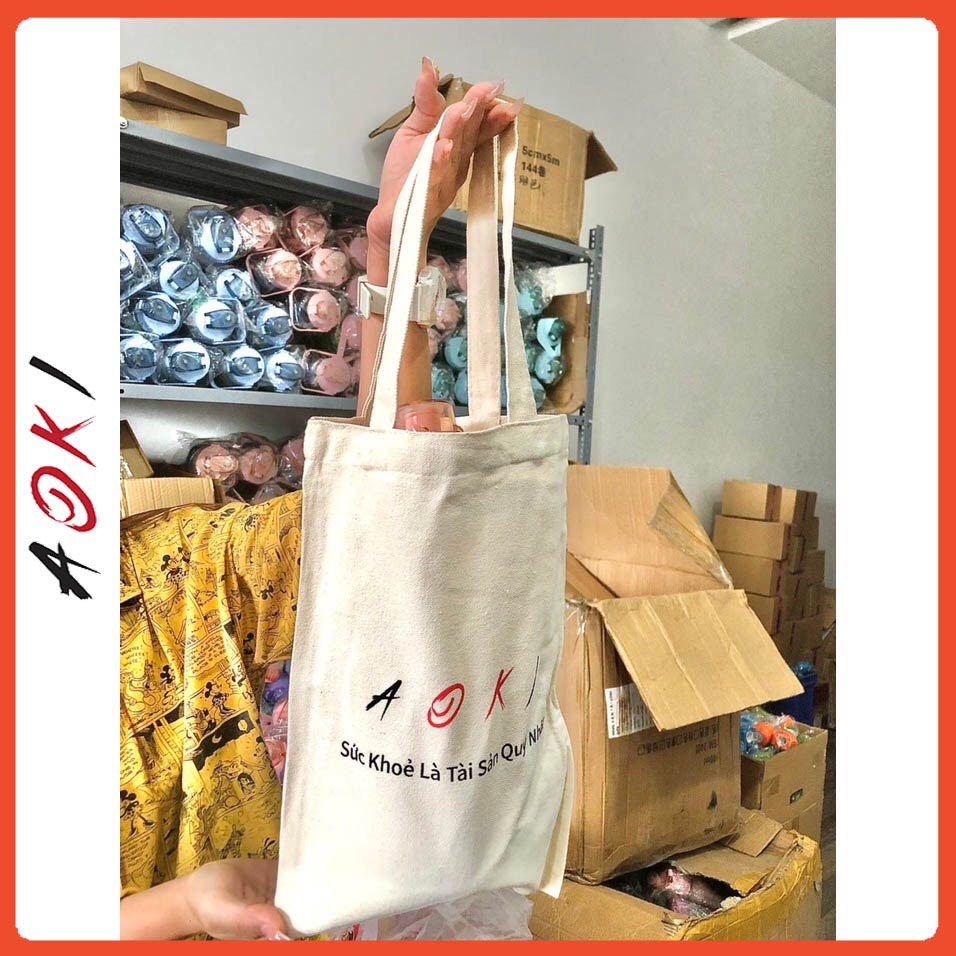 Túi Vải Tote Canvas Bag AOKI Dùng Đựng Bình Nước Hai Lít Tiện Lợi Nhỏ Gọn Dễ Thương Giá Hạt Dẻ