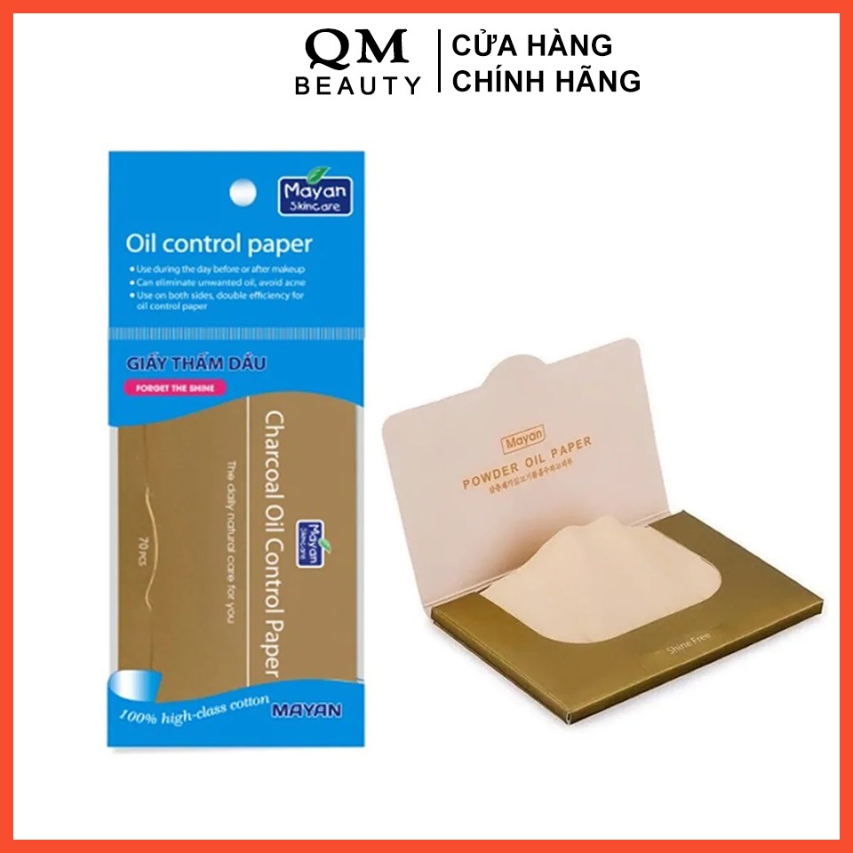 Giấy thấm dầu Mayan Charcoal Oil Control Paper có phấn giữ lớp Makeup gói 70 tờ | BigBuy360 - bigbuy360.vn