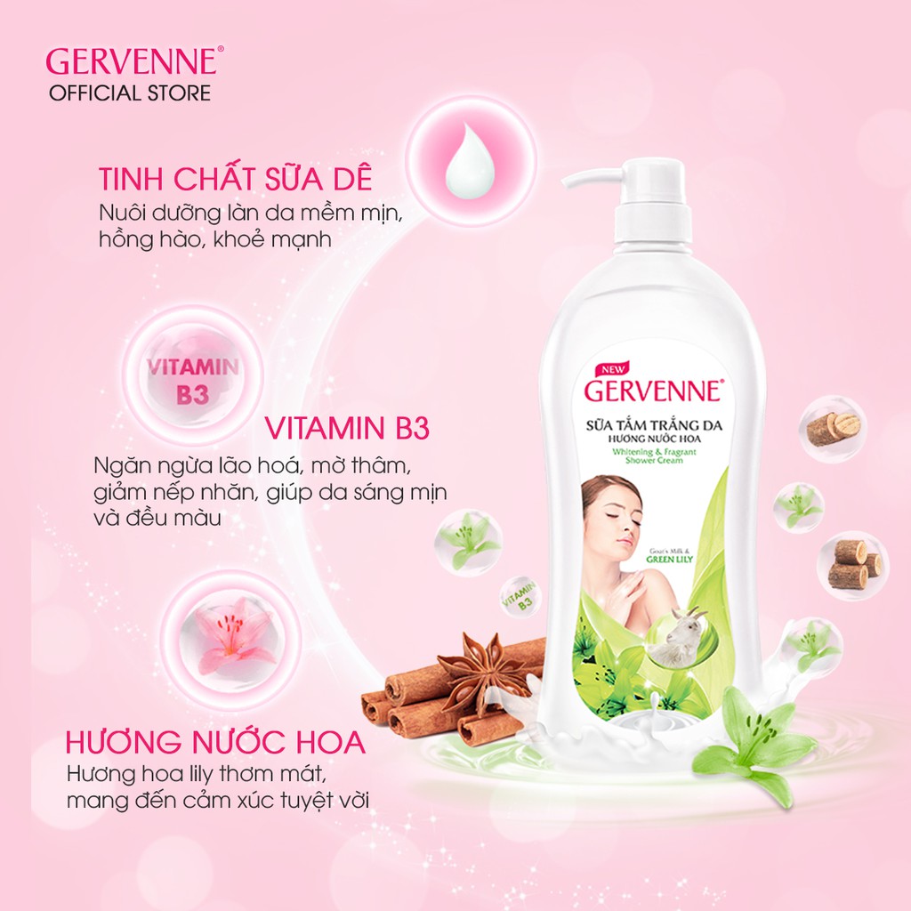 Gervenne Sữa tắm trắng da Green Lily 900gr - TẶNG túi sữa tắm 380gr