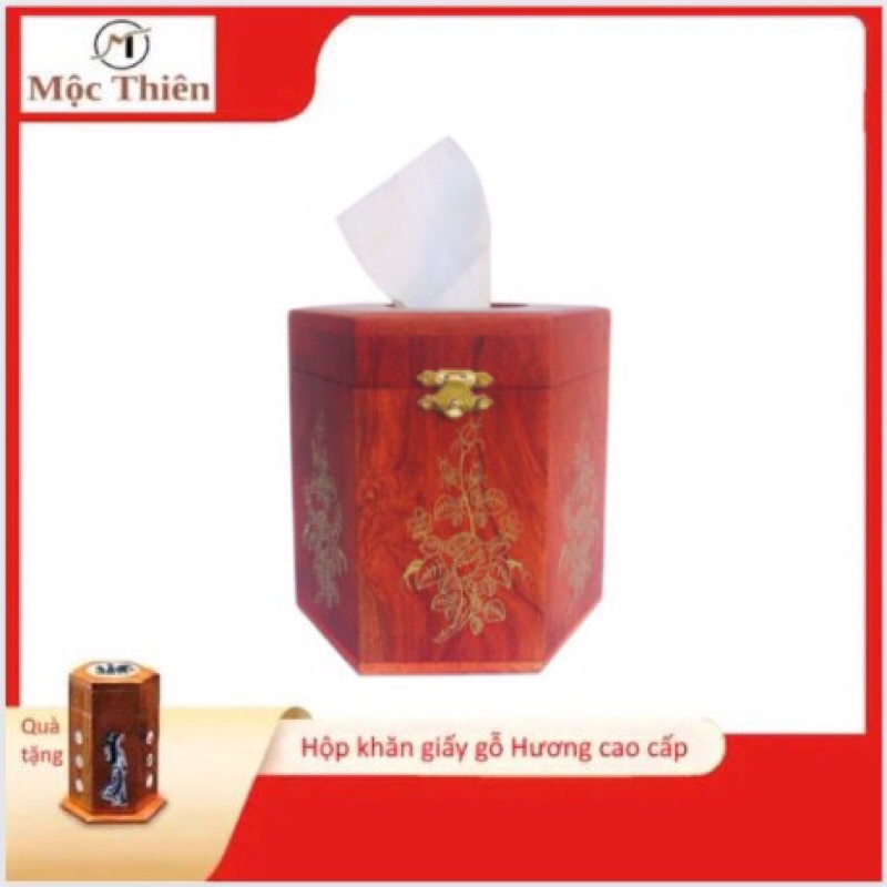 Hộp giấy ăn hộp đựng khăn giấy ăn gỗ Hương hình lục lăng mặt khảm trai cao cấp
