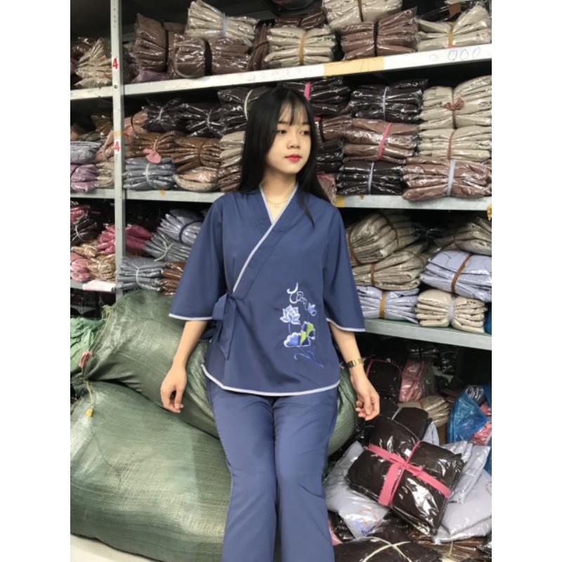 #đồ lam đi chùa#chéo nơ thêu