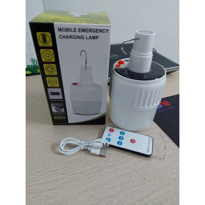 (HÀNG CHÍNH HÃNG) Bóng đèn tích điện 100w 5 cấp độ sáng kèm điều khiển và tấm năng lượng mặt trời