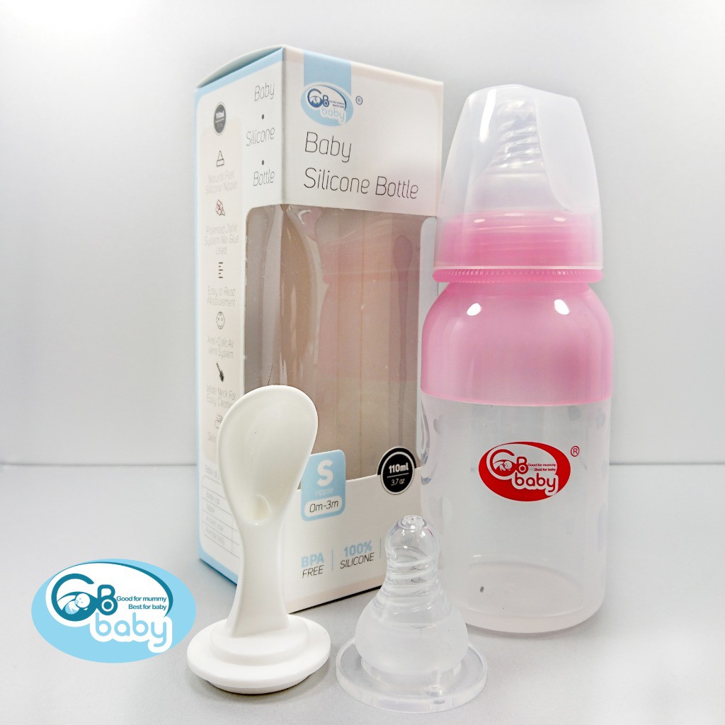 Bình sữa Silicon 2in 1 GB-Baby 110ml (Cổ hẹp) Tặng 1 Núm thìa và 1 Núm ty