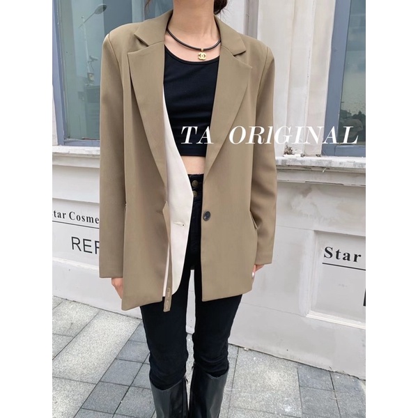( Ảnh thật ) A1077 Áo blazer vạt be