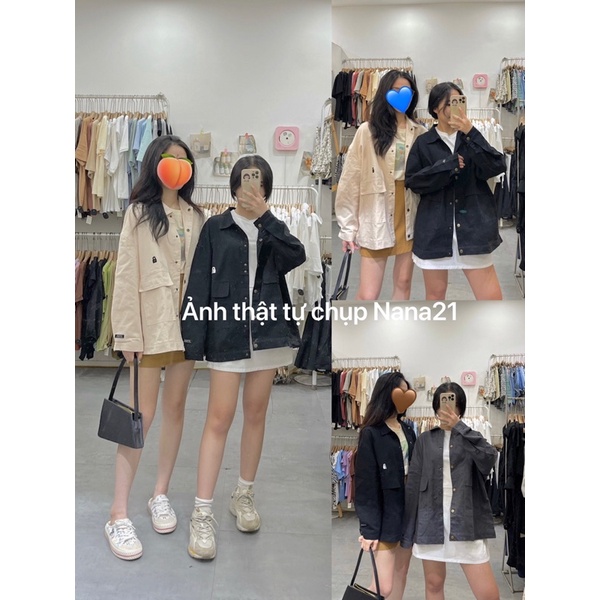 Áo khoác thô kaki thêu hình ổ khoá