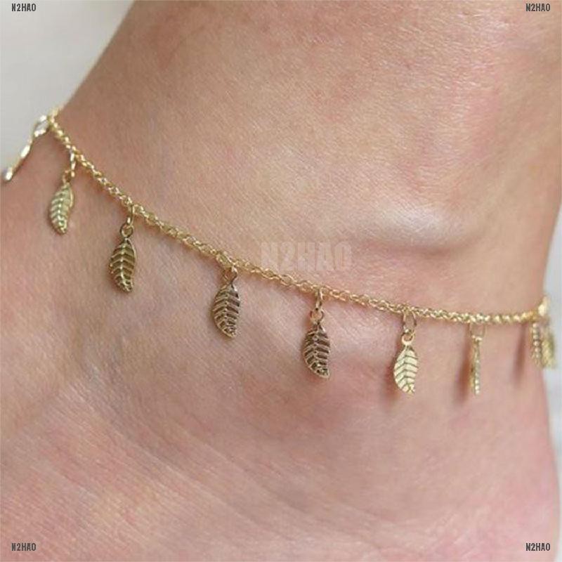 N2HAO Sexy Simple Gold Anklet Ankle Bracelet Leaf Foot Chain Adjustable Women Jewelry