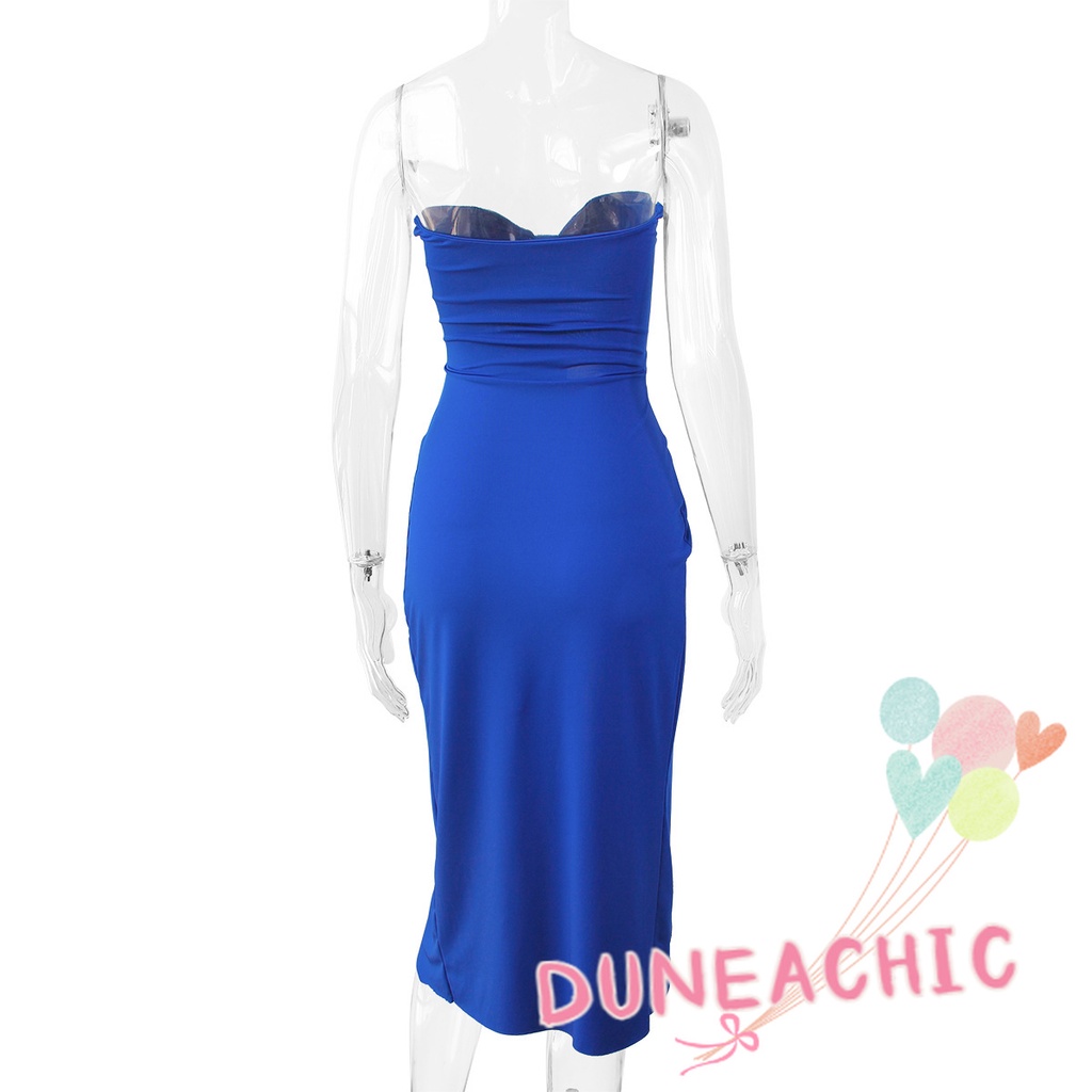 Đầm dự tiệc DUNEA L0719 xẻ tà cao hở vai phối ruy băng thời trang cho nữ