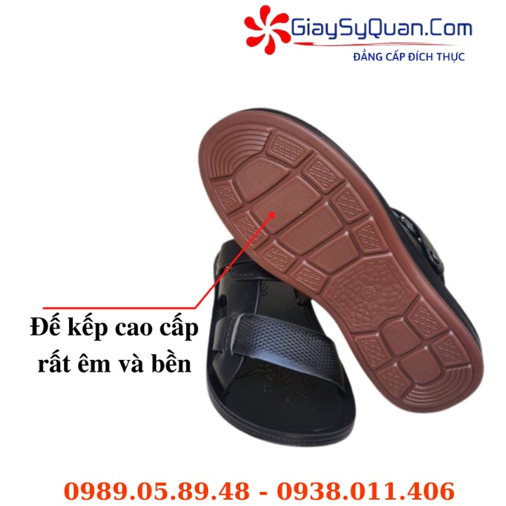 Dép nam quai hậu da bò - Giày sandal nam đế cao su chống mài mòn màu đen Mã 101