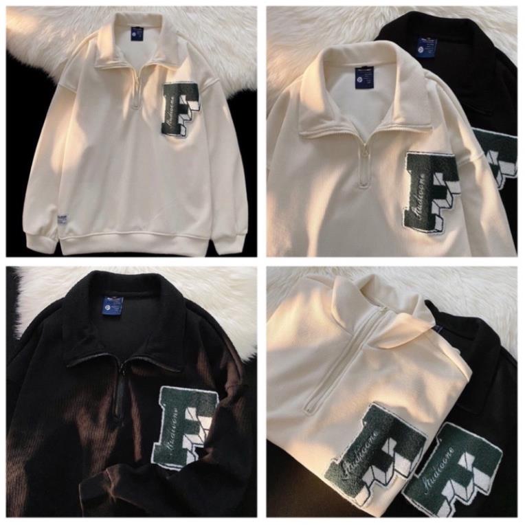 Áo Polo Tay Dài Dáng Rộng Cổ Bẻ Chữ F Phong Cách Hàn Quốc Thời Trang Nam Nữ( Hàng Sẵn)