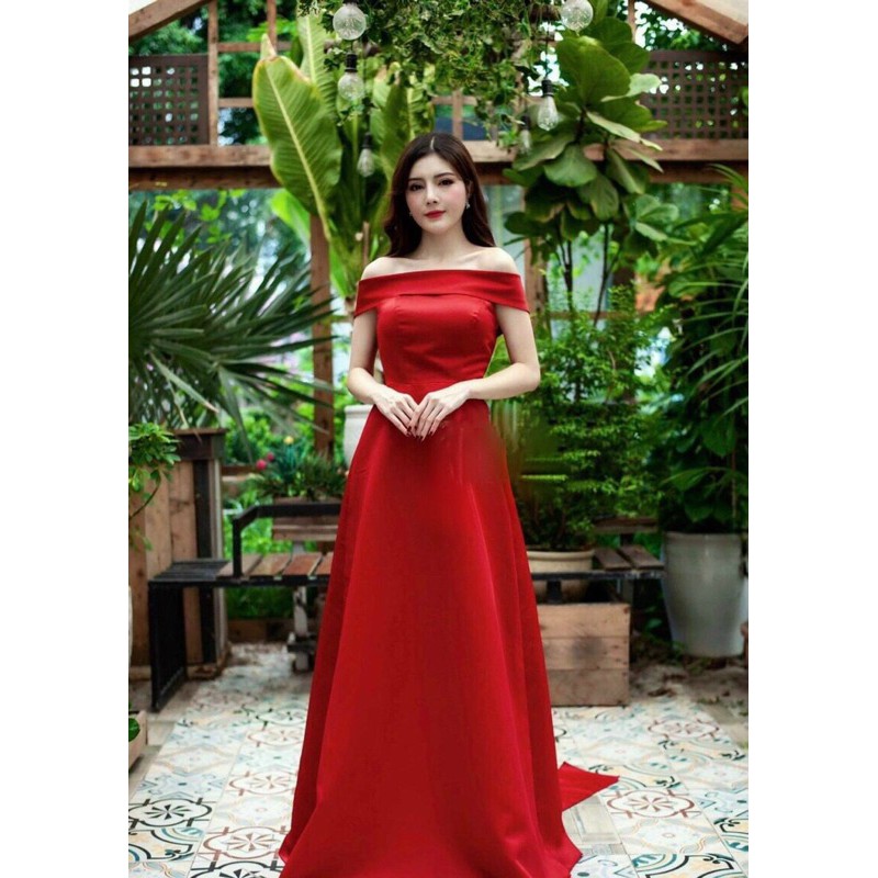 đầm trễ vai nơ sau