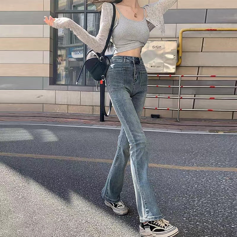 Quần Jeans Nữ Lưng Cao Ống Loe Thời Trang Hàn