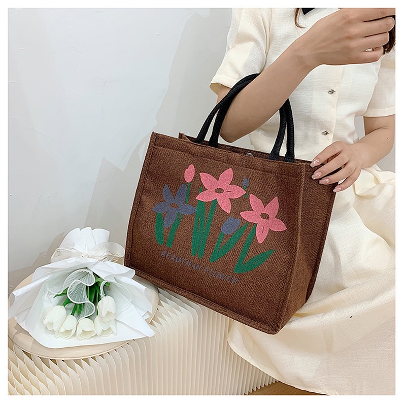 Phiên bản Hàn Quốc mới của túi vải có dung tích lớn cầm tay thông thường in họa tiết đơn giản