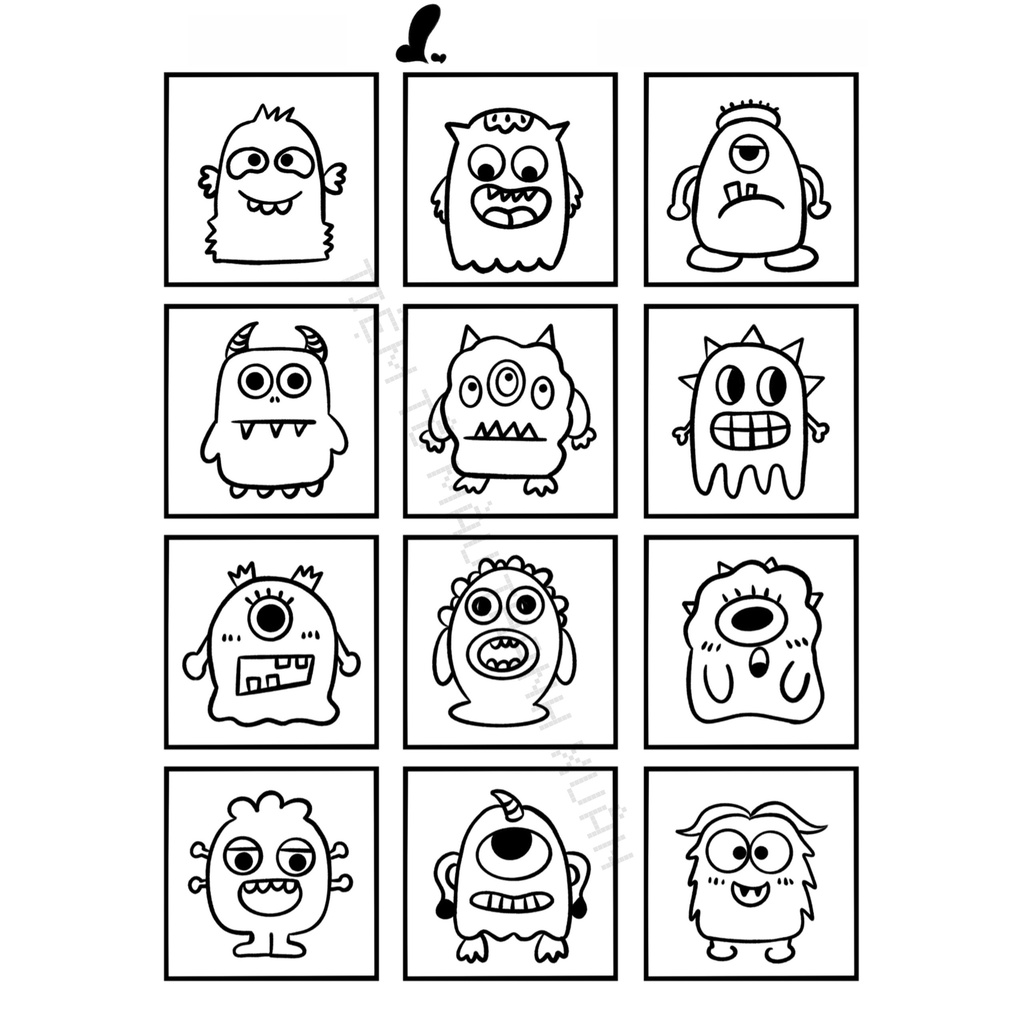 Set 12 Tờ Tranh Tô Màu Hình Vui Nhộn Cute Cho Bé Tô Màu Sáp, Màu Chì - Tiệm Tô Màu Thanh Xuân