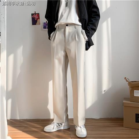 ✷☃Spring and autumn new ins drop-feeling small trousers male Korean version of the trend loose student straight wide-leg casual suit trousers