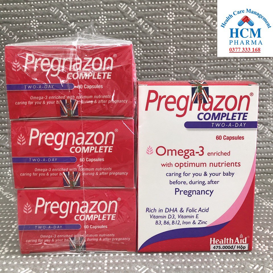 [NHẬP KHẨU UK] Bổ Bà Bầu HEALTH AID PREGNAZONE Complete With Omega3 - 60v- Bổ sung vitamin, khoáng chất cho Mẹ mang thai