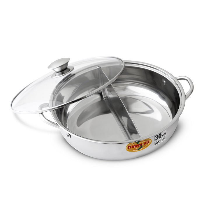 Nồi Lẩu 2 Ngăn Inox Dày Có Nắp Kính Cao Cấp THÀNH ĐÔ