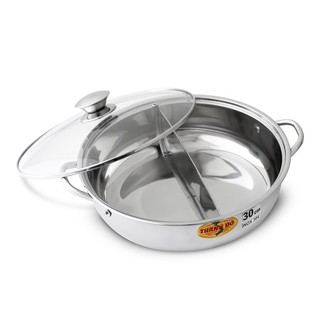 [INOX 304] Nồi Lẩu 2 Ngăn Inox Dày Có Nắp Kính Cao Cấp THÀNH ĐÔ