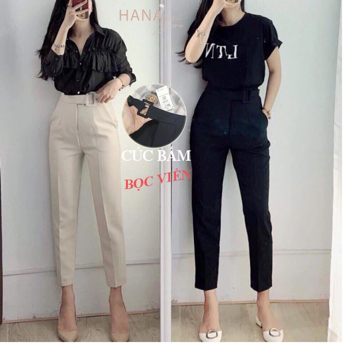 Quần baggy nữ vải lưng cao màu Đen - Trang phục Công sở Đi học Đi chơi - Vải tuyết mưa mềm mại - Dáng dài ống đứng