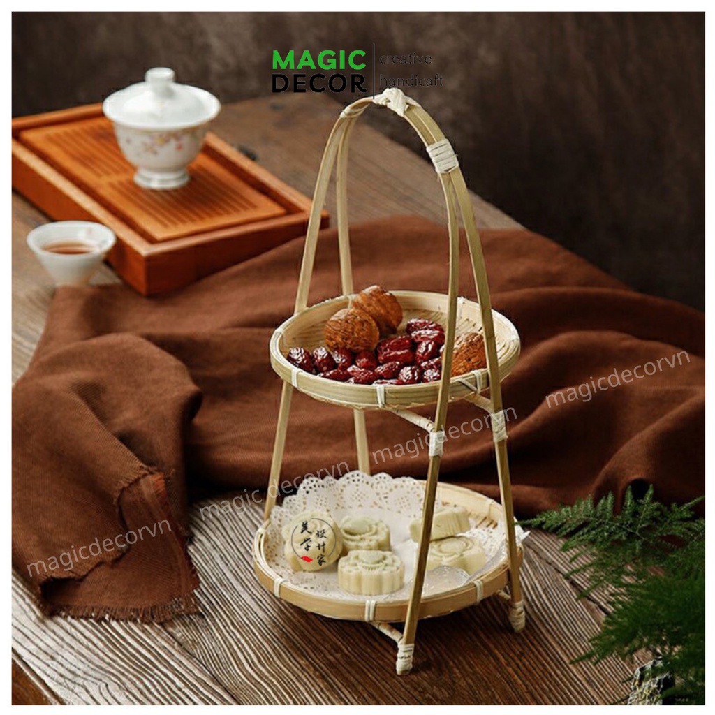 Mẹt tre tầng, mẹt tre 1 2 3 tầng đựng bánh kẹo mứt tết đồ ăn, trang trí phụ kiện decor chụp ảnh MAGICDECOR