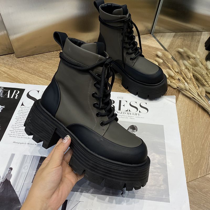 Giày Bốt Martin Mũi Tròn Đế Dày Tăng Chiều Cao Kiểu Anh Thời Trang Mùa Thu 2022 Cho Nữ