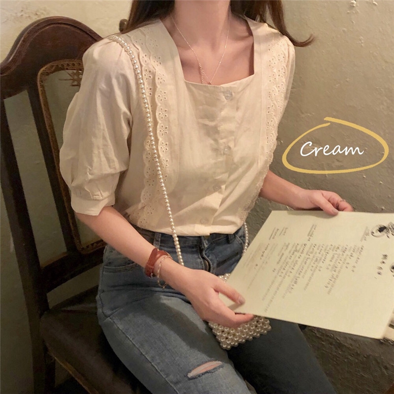 SUXI Áo Sơ Mi Ngắn Tay Cổ Vuông Dáng Rộng Thời Trang Hàn Quốc Dành Cho Nữ