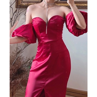 Đầm satin đỏ dự tiệc sang trọng