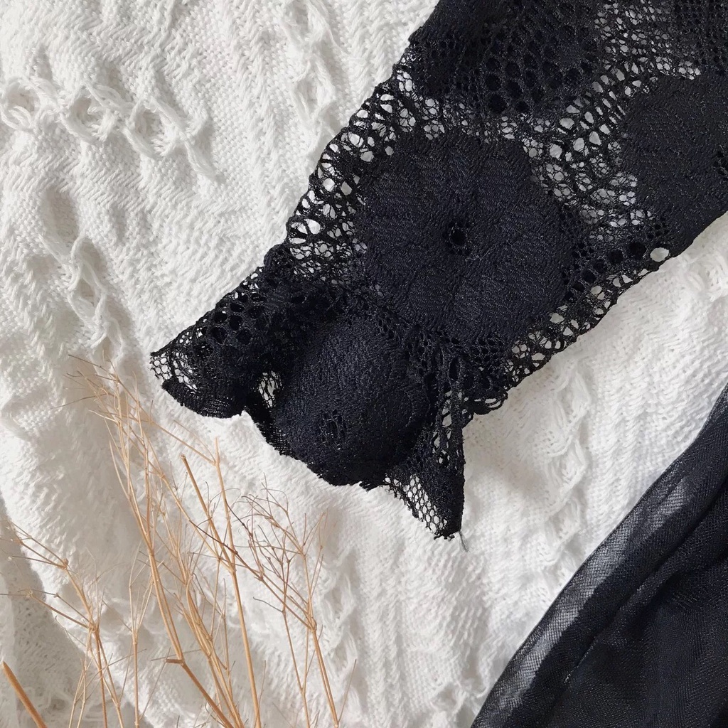 212003 Đầm bơi liền quần dài tay phối ren kèm mũ cho bé cao 80-140cm hàng nhập