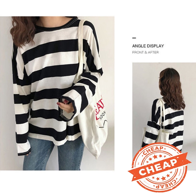 Striped Loose T-Shirts Women Long Sleeve O Neck Female T Shirt Casual Tops Big Size Women Clothes