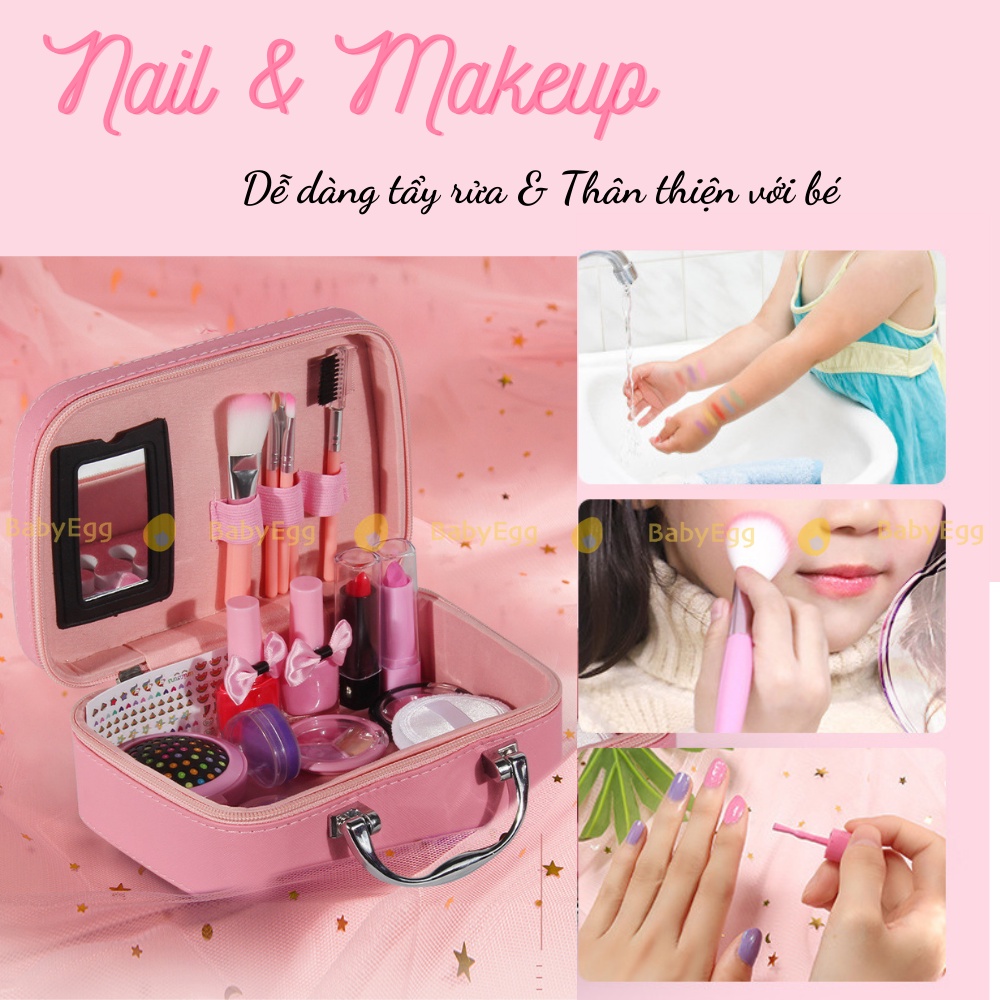 Bộ trang điểm cho bé gái an toàn làm nail make up sơn móng tay son môi để bàn trang điểm cho bé gái 3 4 5 6 7 8 9 tuổi