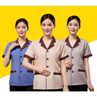 Mùa Hè Bồi Bàn Áo Dịch Vụ Vệ Sinh Quần Áo Tiếp Viên Khách Sạn Tay Ngắn Cleaner Đồng Phục