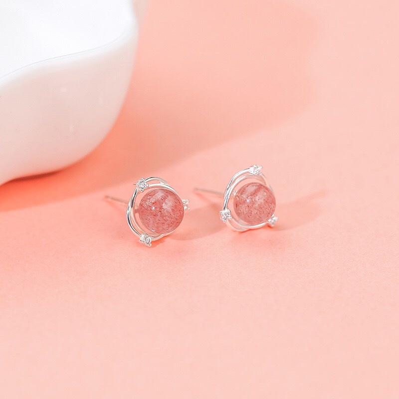 Bông Tai Hạt Hồng Sát Tai Bạc 925 Cao Cấp ERASHOP 077903 - Phù Hợp Đeo Hằng Ngày, Nhỏ Gọn, Đơn Giản, Siêu Rẻ Đẹp