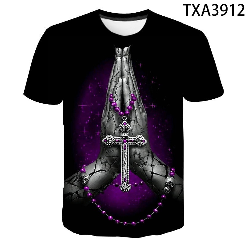 Áo Thun Ngắn Tay In Họa Tiết Chữ Thập 3D Thời Trang Mùa Hè 2022 Dành Cho Nam Nữ