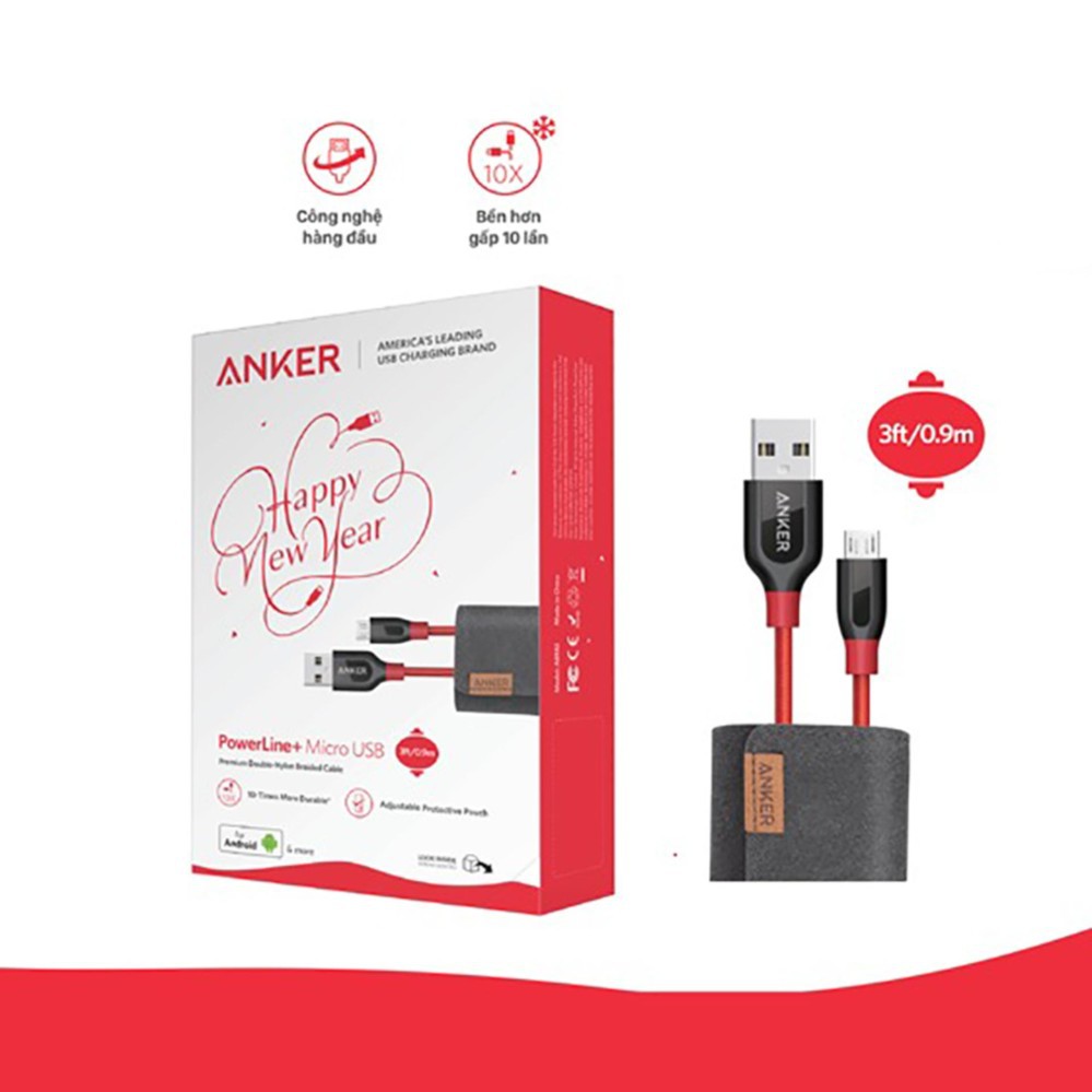 Cáp siêu bền nylon ANKER PowerLine+ Micro USB dài 0.9m (Đỏ)