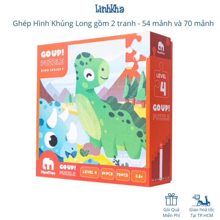 Xếp Hình Khủng Long Puzzle MyndToys Dino Series F Cấp Độ 4 Cho Bé từ 3,5 Tuổi