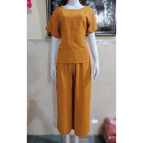 Đồ Bộ Trung Niên Ống Rộng Dài Vải Gãy Thái Sang Trọng, Thoải Mái