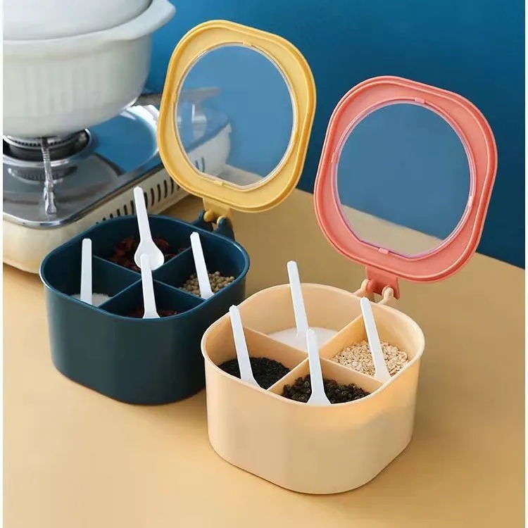 Hộp Nhựa 4 Trong 1 Đựng Gia Vị Kèm Muỗng/Đũ Cốc Tiện Dụng