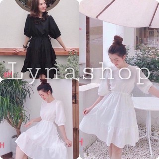 Đầm nữ🍉Đầm Nữ Tay Lỡ 3 Tầng Dây Eo 🍉 VÁY NỮ DÁNG XÒE 2 MÀU ĐEN TRẮNG CÓ DÂY THẮT EO CỰC XINH XẮN MẶC LÊN DỄ THƯƠNG, CUTE