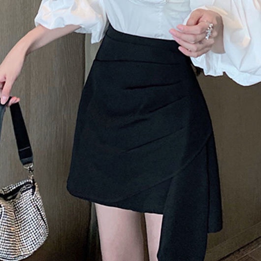 Bộ Áo Trễ Vai Tay Phồng + Chân Váy Chữ A Lệch Tà Thời Trang 2022