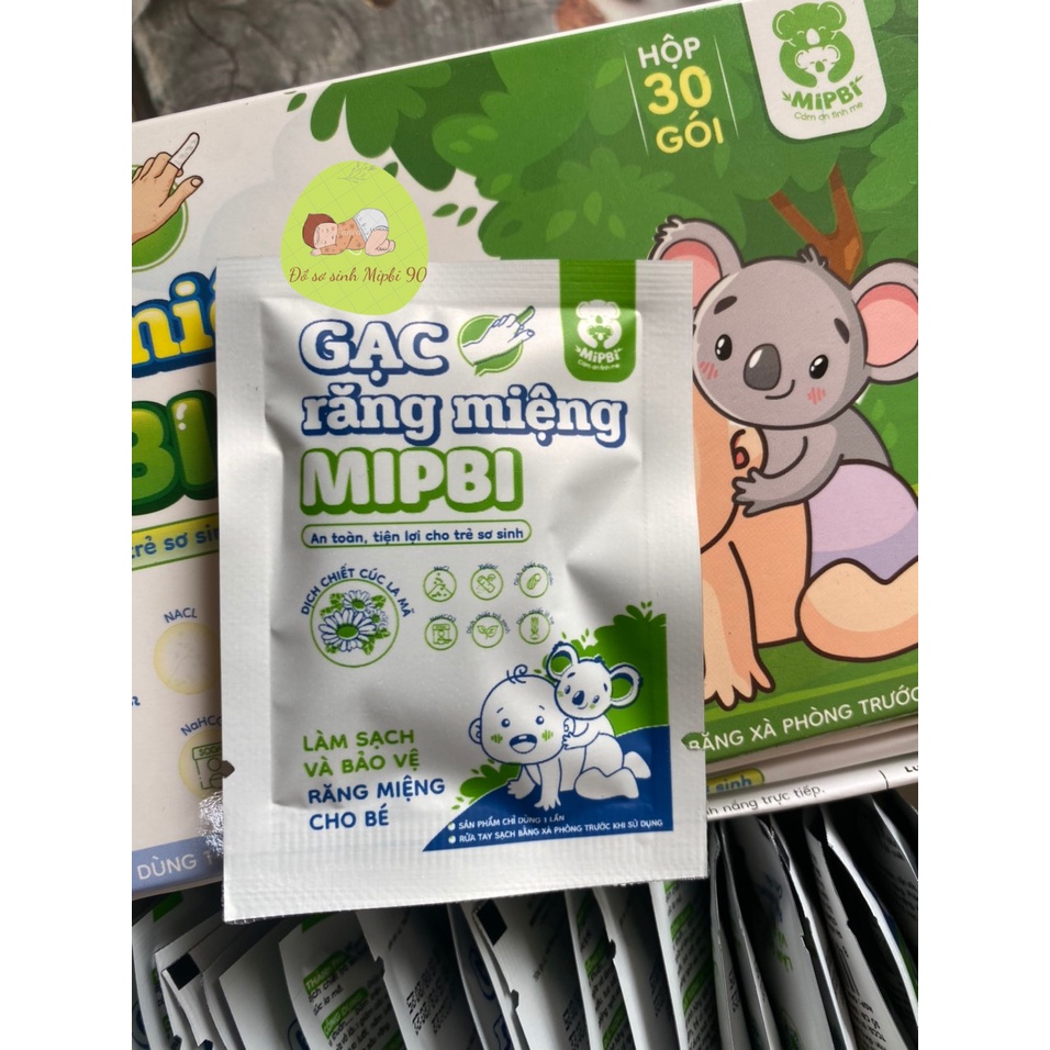 Gạc răng miệng Mipbi hộp 30 gói ⚡FREESHIP⚡ Rơ lưỡi Mipbi an toàn tiện lợi cho trẻ sơ sinh