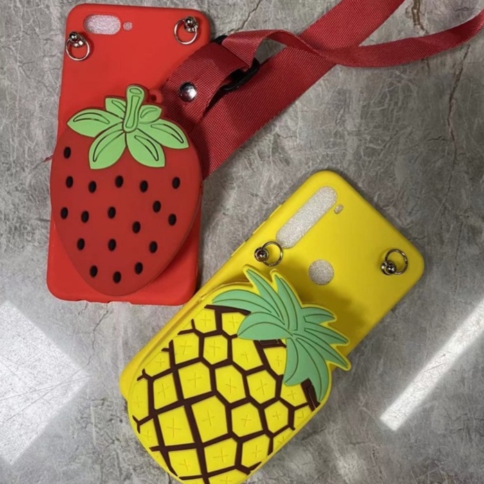 Ốp điện thoại mềm có dạng ví hình dâu / dứa / bơ iPhone 11 pro xr xs x max 6 6s 7 8 plus