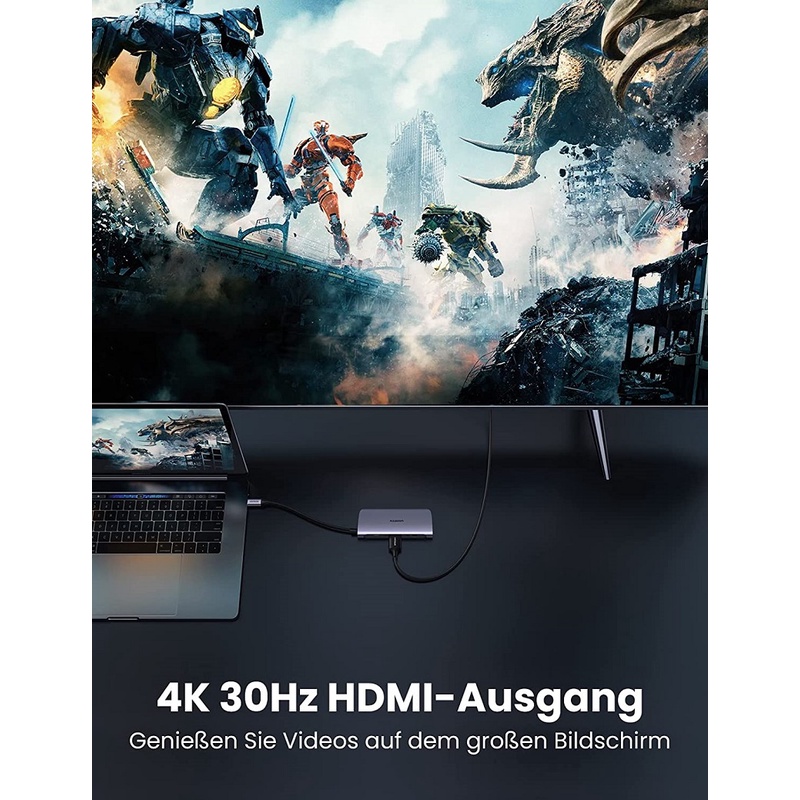 50852 Cáp Chuyển USB Type C Sang 2USB 3.0+HDMI 4K30HZ+SD+TF+PD+RJ45 Ugreen