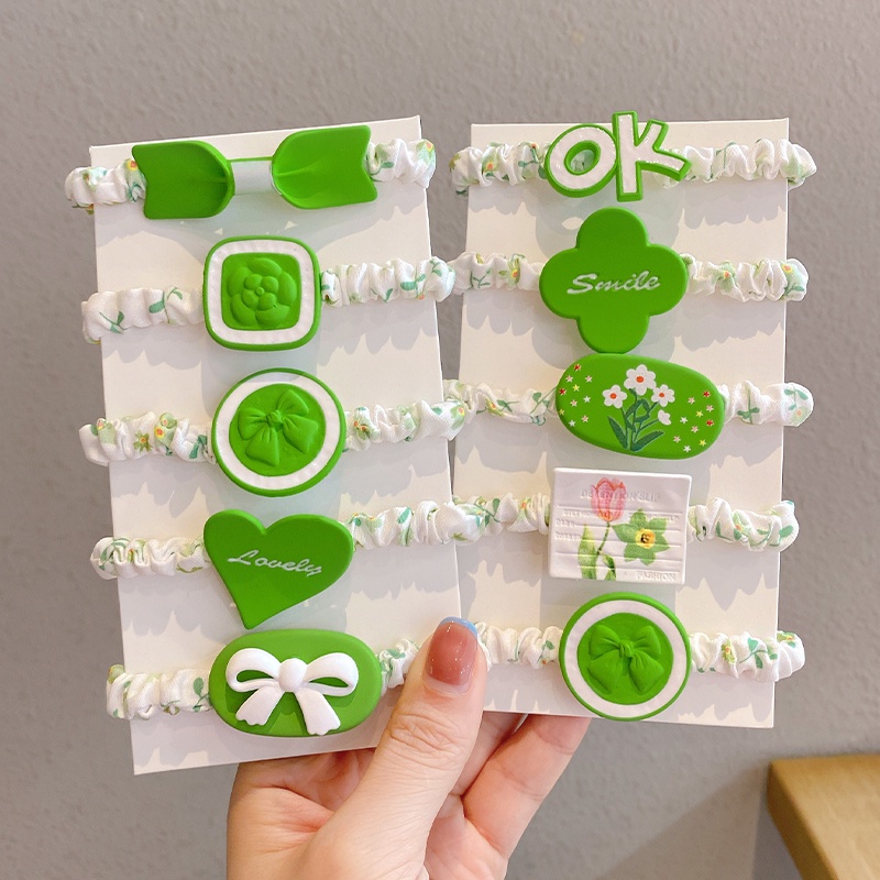 Set 5 Dây Buộc Tóc Nylon Màu Xanh Lá Dễ Thương