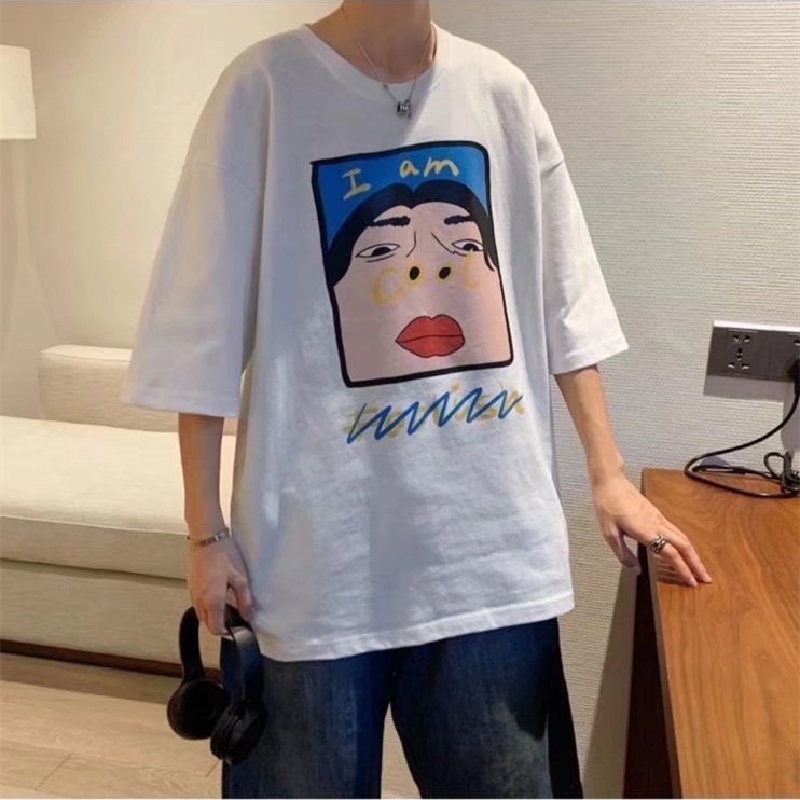 Áo Thun Tay Ngắn Dáng Rộng In Họa Tiết Hoạt Hình Phong Cách Hip Hop Đường Phố Hàn Quốc Thời Trang Cho Nam Và Nữ [M-8XL]