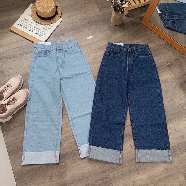 Quần baggy lật lai ống rộng xinh xinh