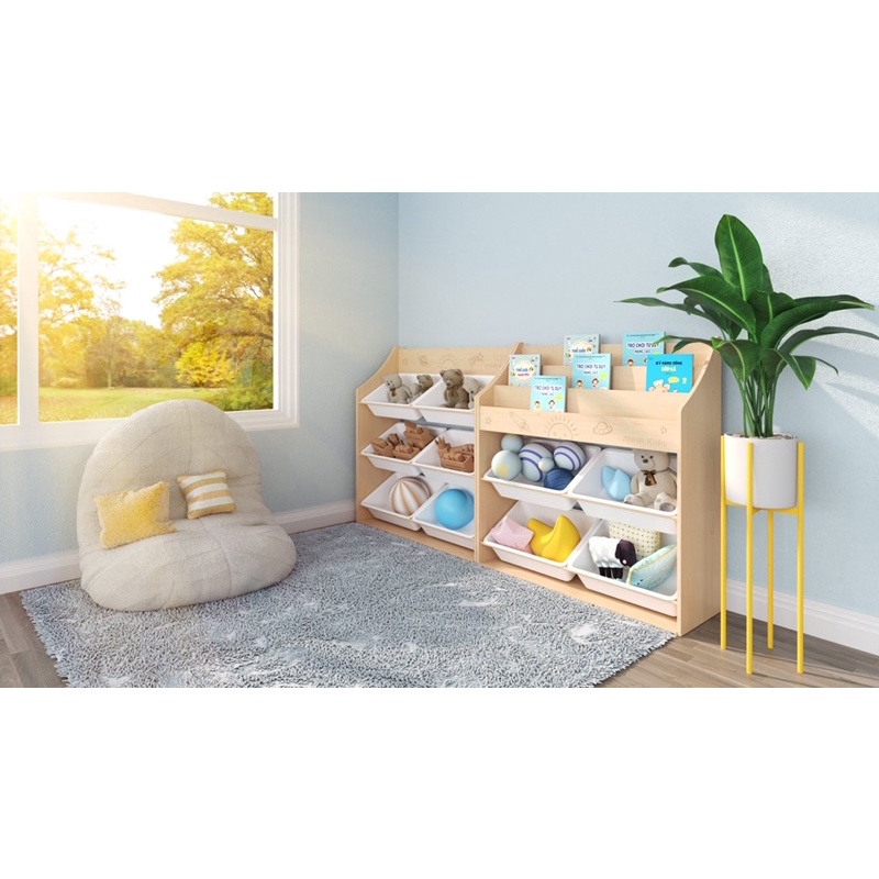 Combo kệ sách Montessori, kệ giáo cụ Montessori cho bé, giá sách trẻ em đa năng kích thước lớn, gỗ plywood xuất khẩu