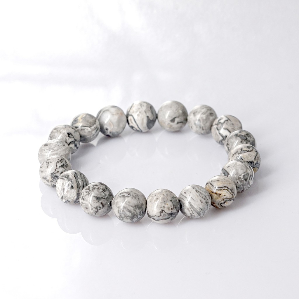 Vòng tay nam - Grey Jasper 10mm - Chế tác tự nhiên - Thương hiệu Anqlo - Vòng tay phong thủy tốt cho sức khỏe