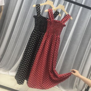 Sẵn đỏ S - Váy quây dài chấm bi chun ôm phần thân trên tôn dáng mặc đi biển siêu đẹp có ảnh thật